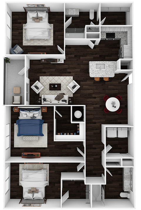 Floor plan for 3 beds, 2 baths, 1420 sqft